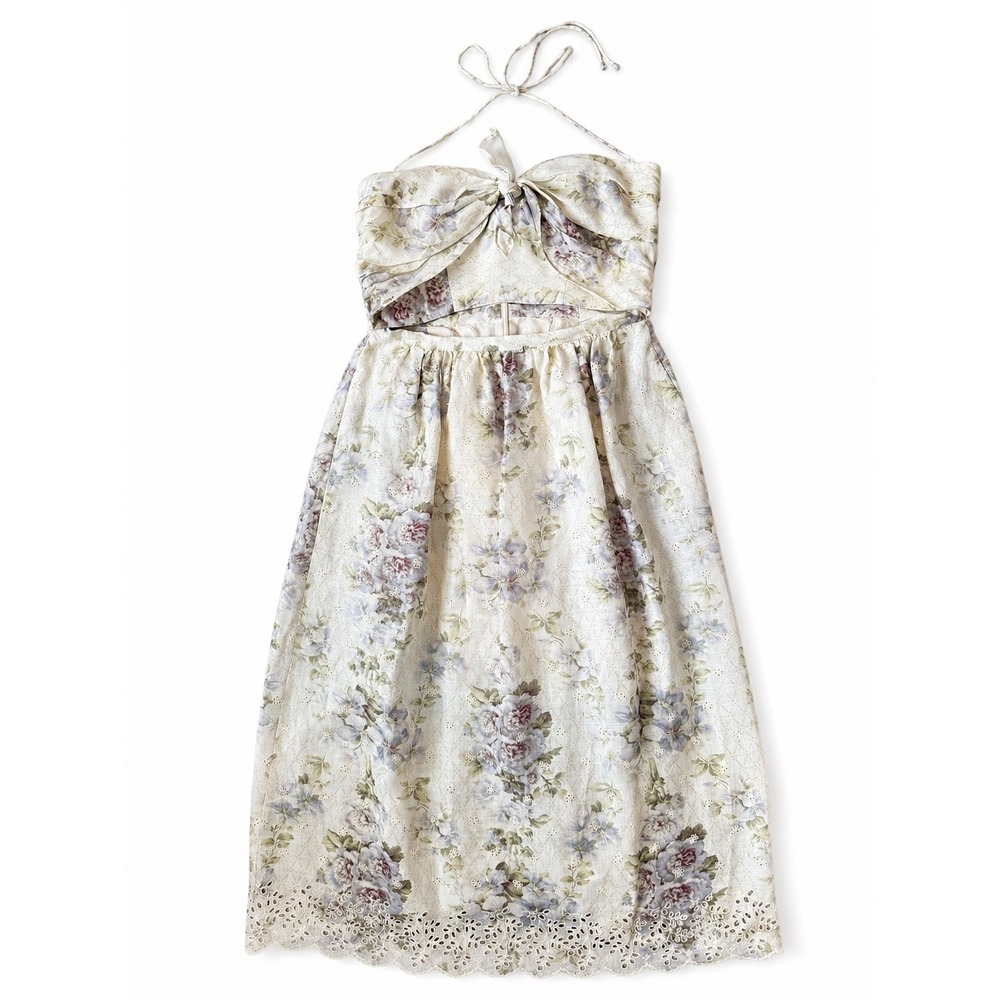 Zimmermann Iris Cut Out Linen Floral Midi Dress AU 2 Boho Euro Summer US 6-8 - Picture 9 of 13